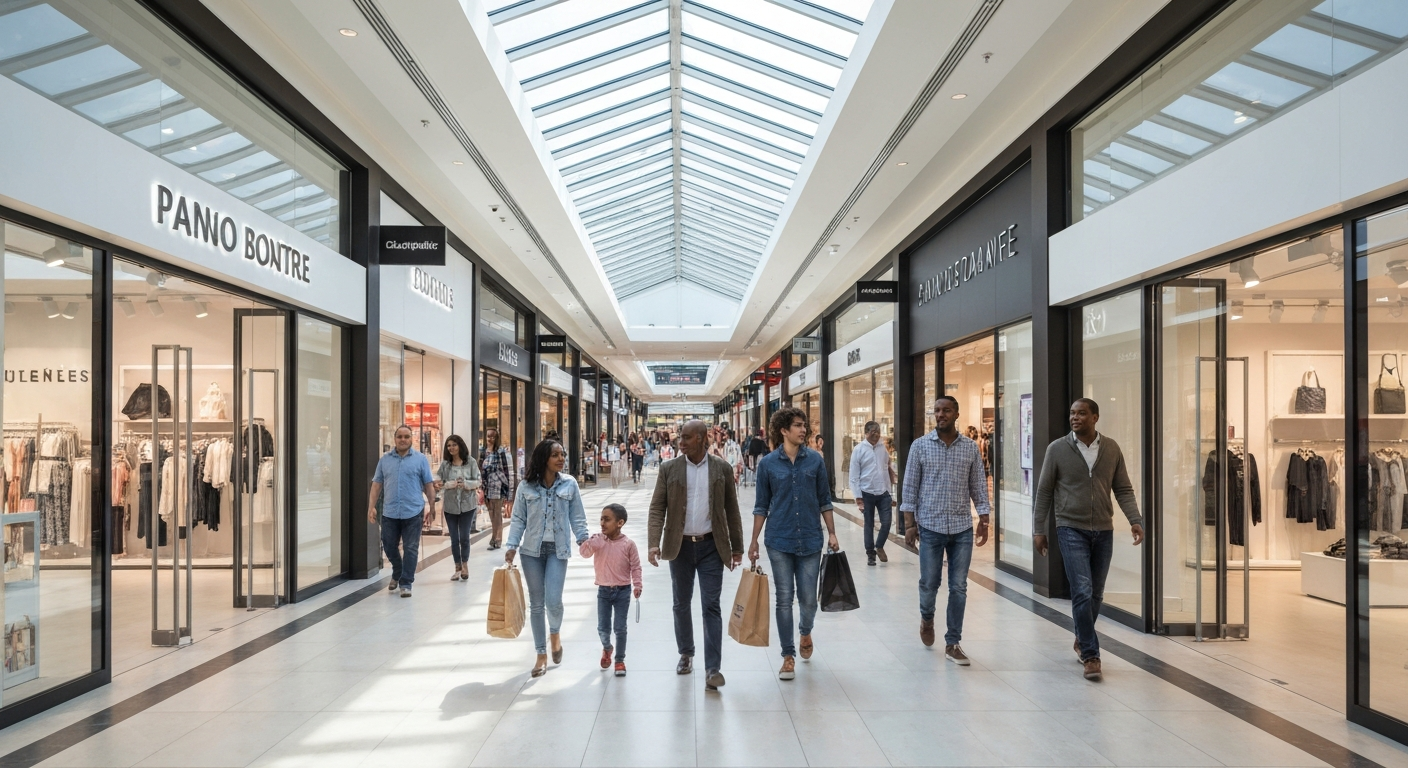 Centre commercial français avec forte fréquentation familiale, démontrant le potentiel du marché des manèges automatiques