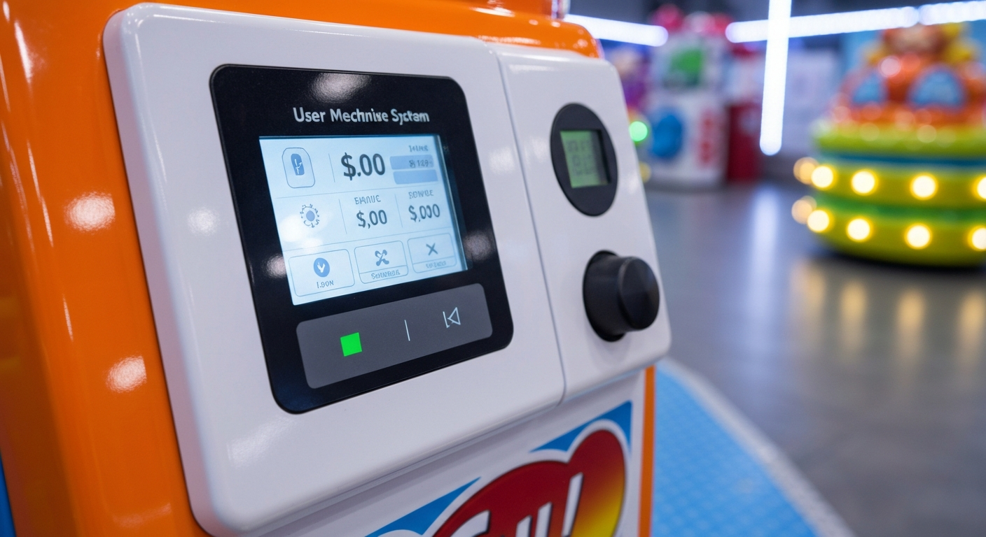 Système de paiement d'un manège automatique en centre commercial, représentant les revenus et la rentabilité de l'activité