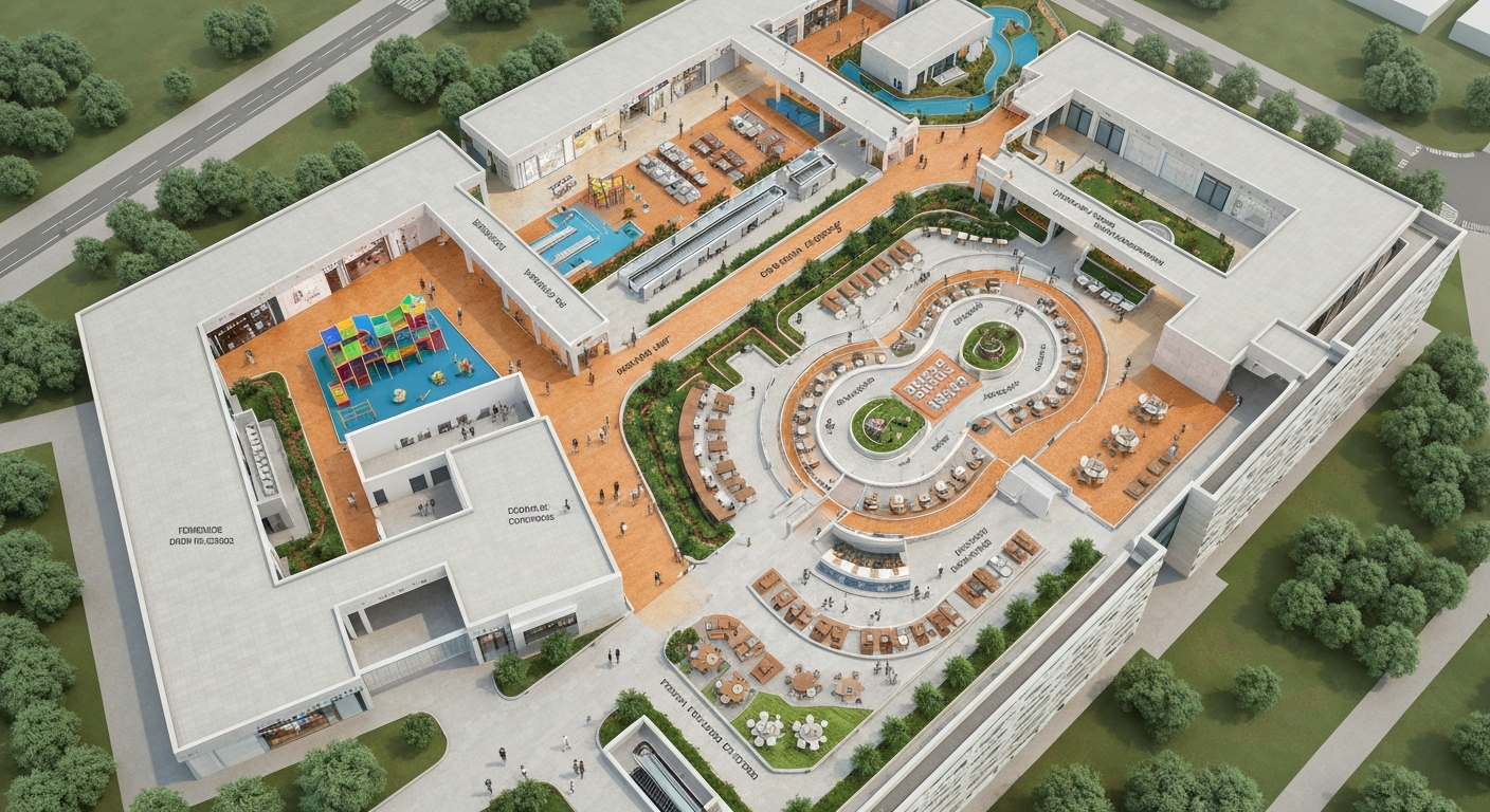 Emplacement stratégique pour manège automatique dans un centre commercial, optimisant la rentabilité par le positionnement