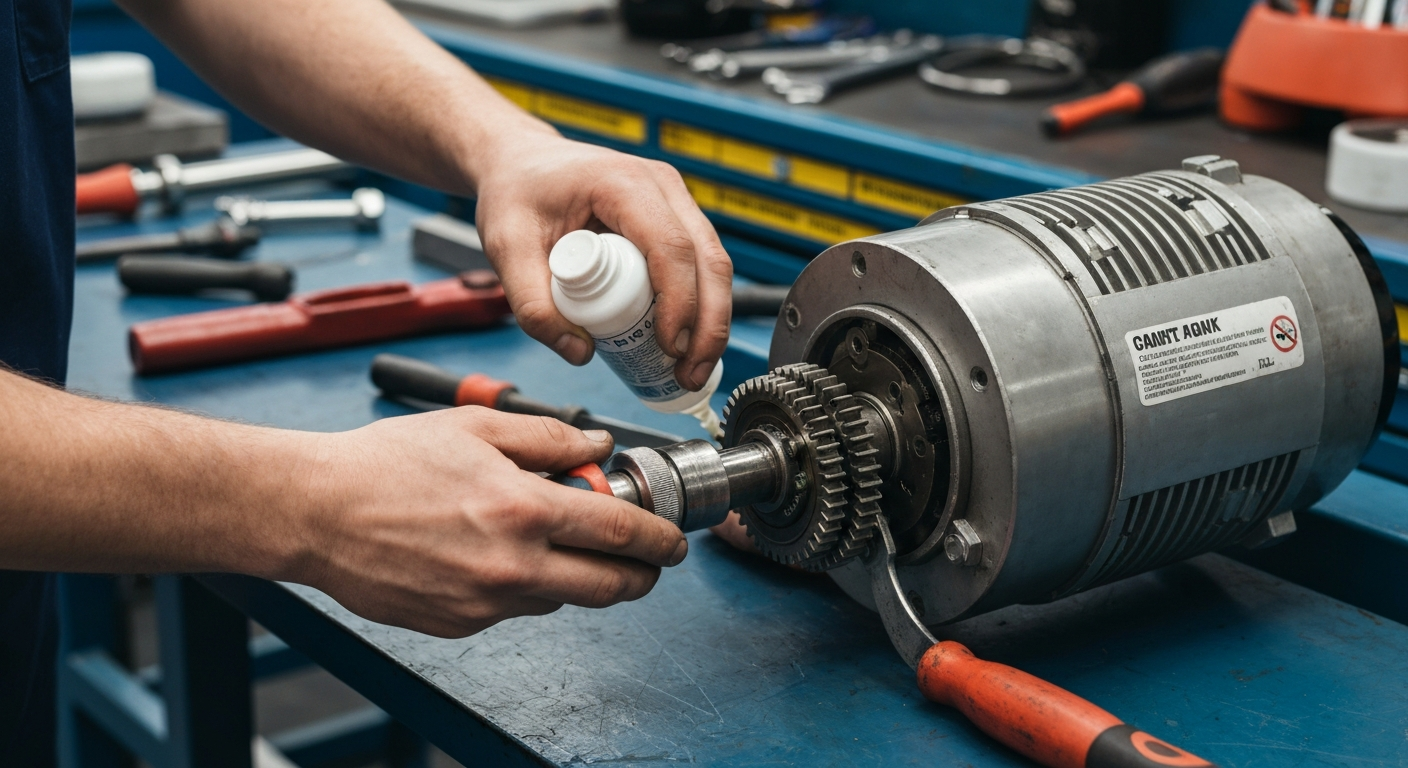 Lubrification des mécanismes d'un kiddie ride coin-operated lors de la maintenance préventive, entretien des pièces mécaniques critiques