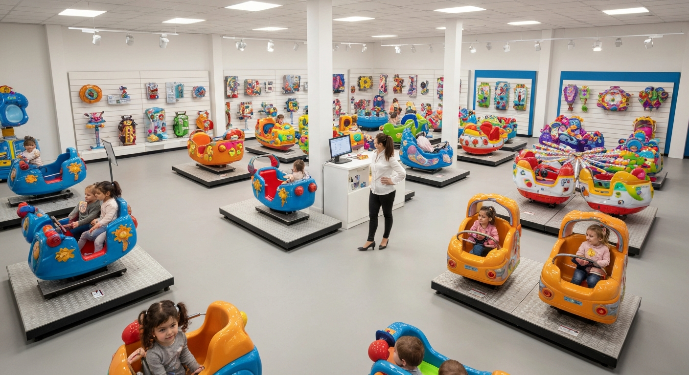 Reliable supplier showroom displaying quality equipment to choose professional kiddie ride