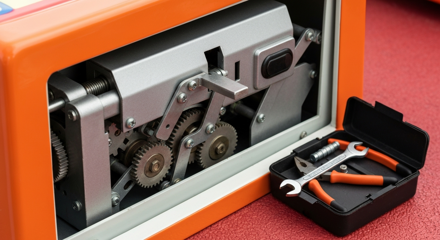 Coin mechanism service and troubleshooting components for coin-operated ride maintenance and repair procedures