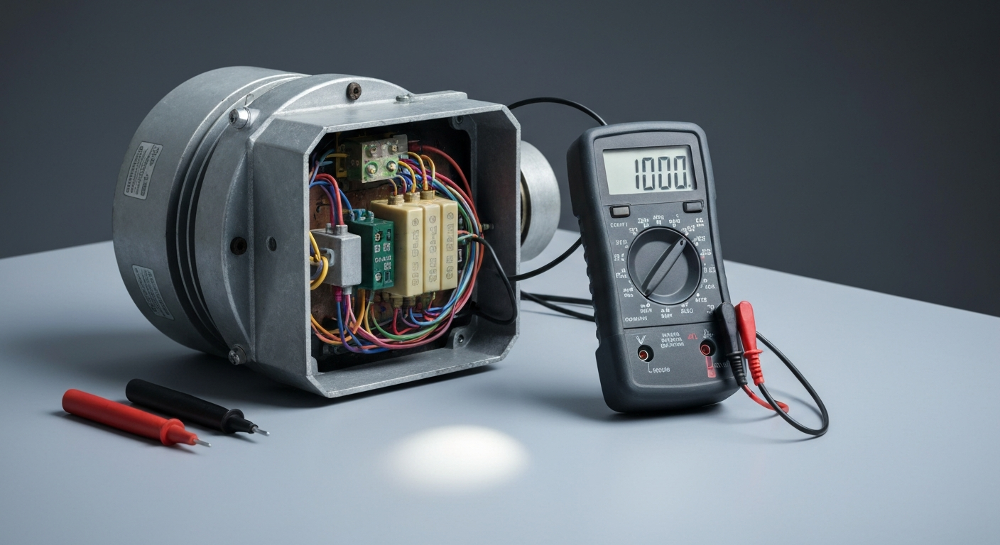 Motor and electrical system maintenance setup for coin-operated ride showing testing equipment and safety protocols