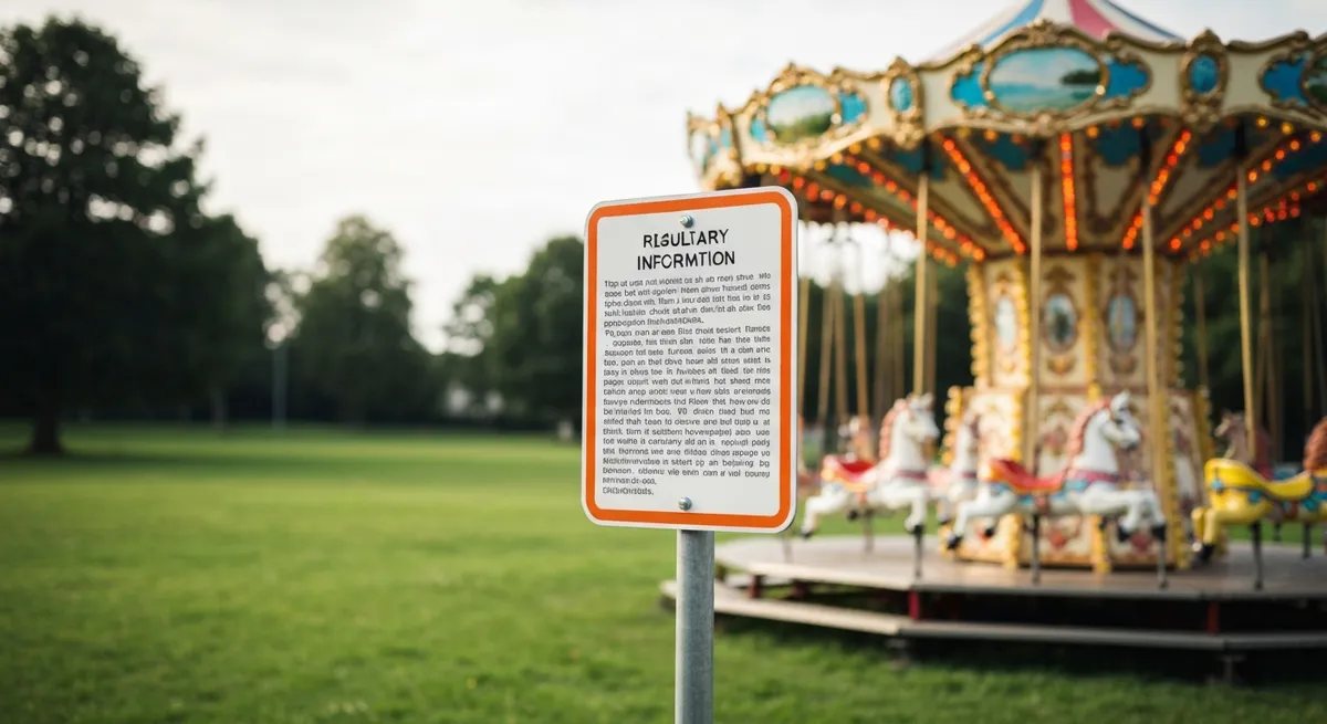 Panneau d'affichage obligatoire installé à proximité d'un manège enfant pour la conformité réglementaire et l'assurance RC